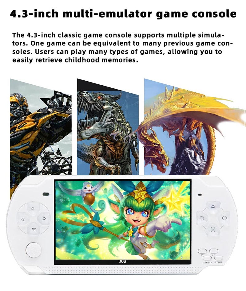 JXD Handheld Game Console 4.3 inch 8GB Built in 2000 Games for Multiple Simulators X6 Retro Video Game Console Mp3/4/Ebook TV Out Mini Hand Portable Game Player Device Holiday (White) - Image 2
